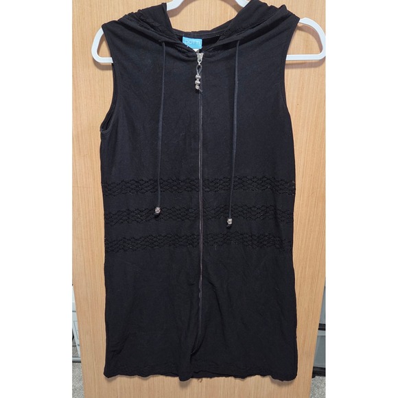 Dotti Size Small Ladies Black Sleeveless Hooded Tunic‎ Lace Detail Beach Coverup - Picture 1 of 4
